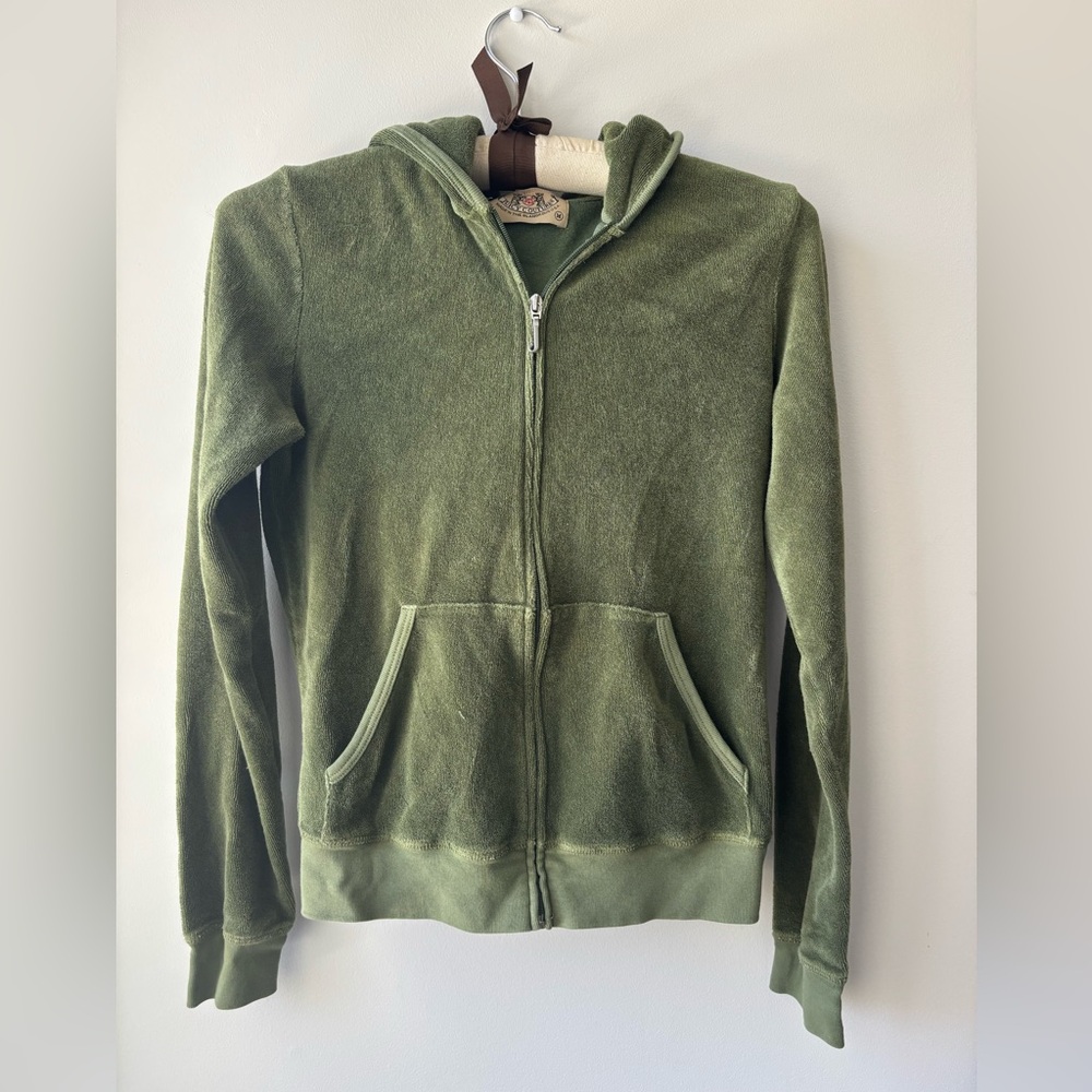 Juicy Couture Vintage Y2K Terrycloth Hoodie Sz Medium in Sage Green. Made in US